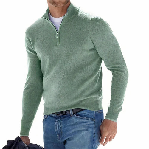 Men's Half-Zip Stand Collar Sweater in sage green