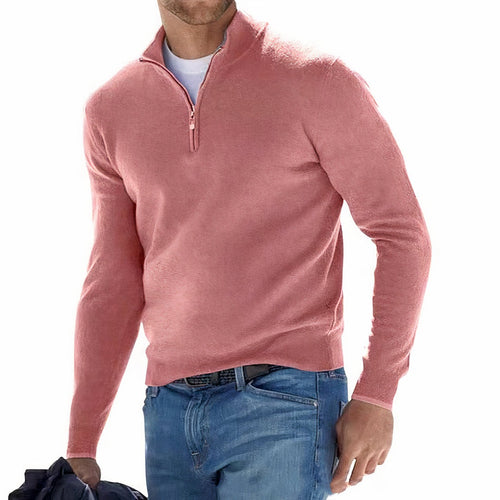 Men's Half-Zip Stand Collar Sweater in pink