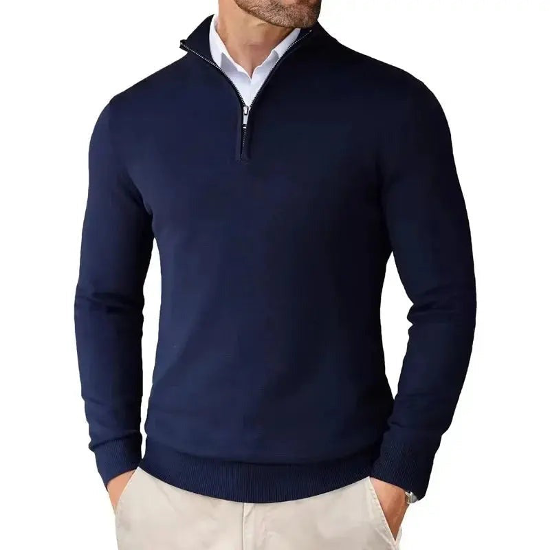 Men's Half-Zip Stand Collar Sweater in navy