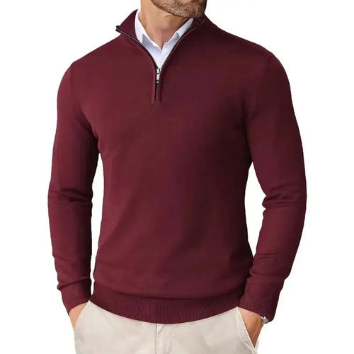 Men's Half-Zip Stand Collar Sweater in burgundy