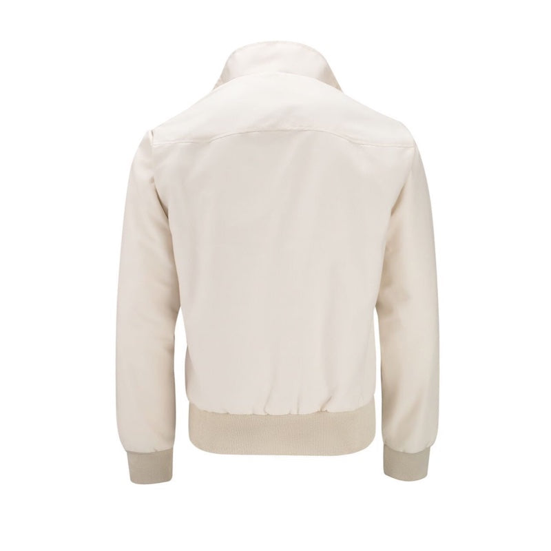 Men's Harrington jacket with tartan lining in beige – front view