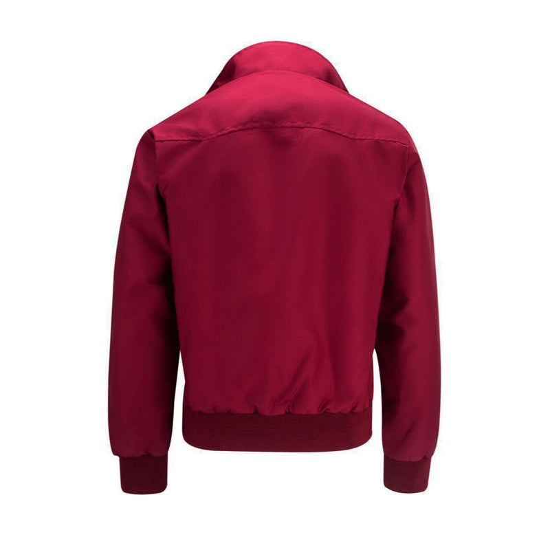 Men's Harrington jacket with tartan lining in burgundy – front view