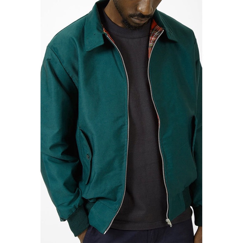 Men's Harrington jacket with tartan lining in dark green – worn look