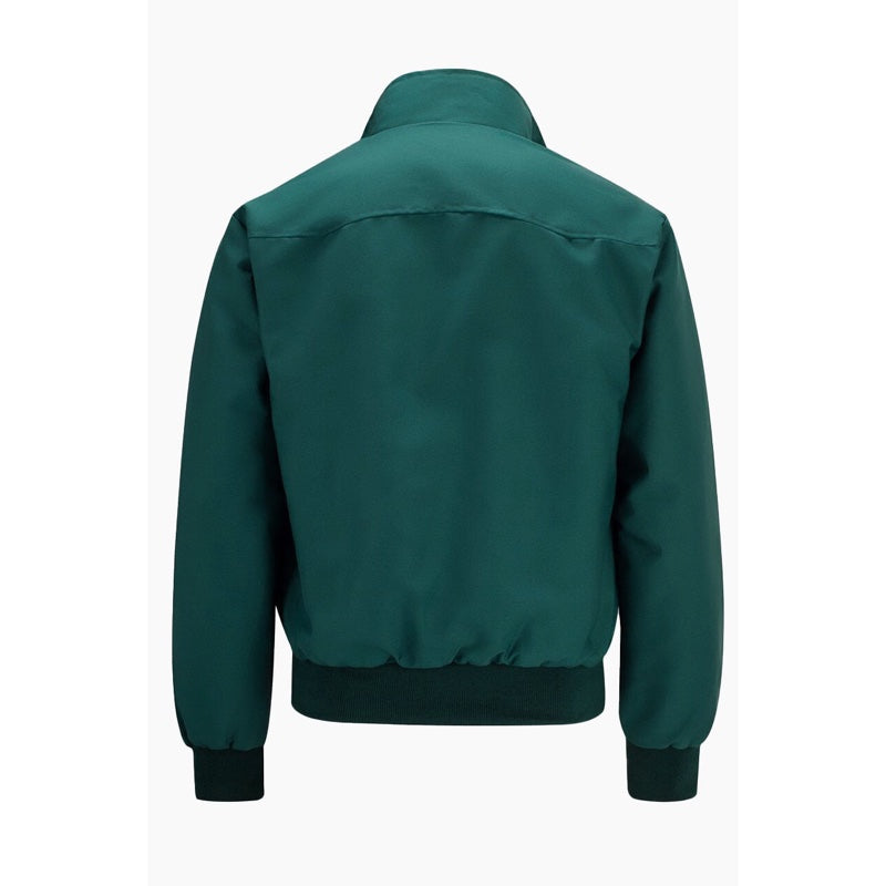 Men's Harrington jacket with tartan lining in dark green – front view