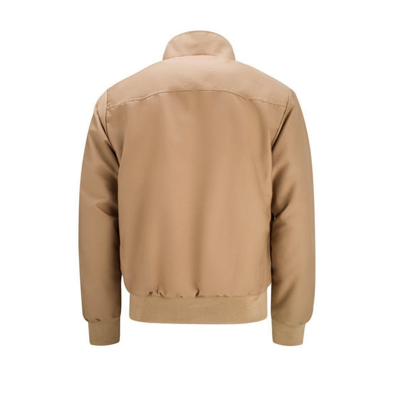 Men's Harrington jacket with tartan lining in camel – front view
