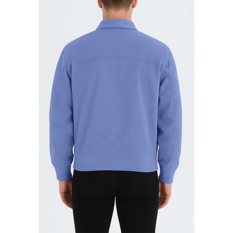 Men's Harrington jacket with tartan lining in light blue – front view