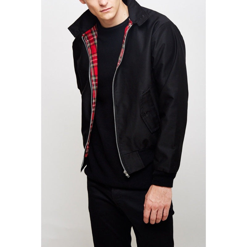 Men's Harrington jacket with tartan lining in black – worn look