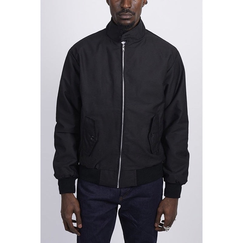 Men's Harrington jacket with tartan lining in black – styled look