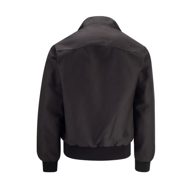 Men's Harrington jacket with tartan lining in black – front view