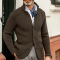 Men's Stand Collar Knit Jacket in coffee brown