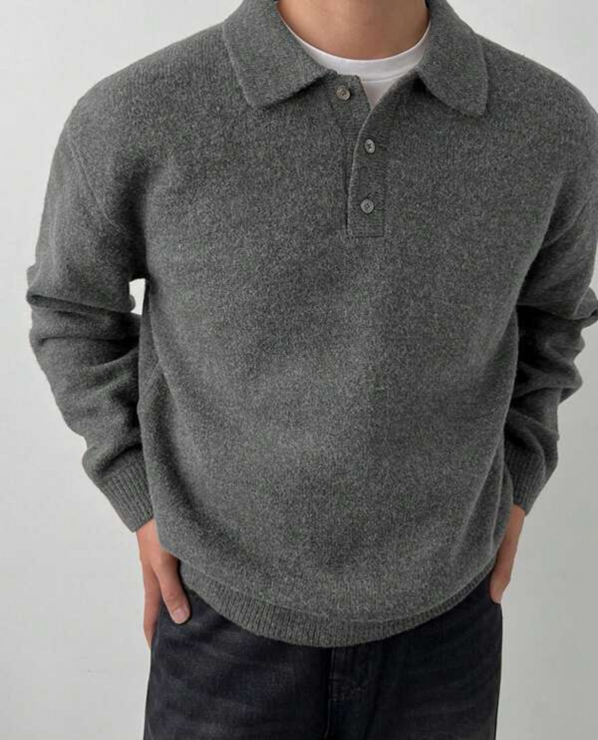 Men's Knit Polo Sweater in grey