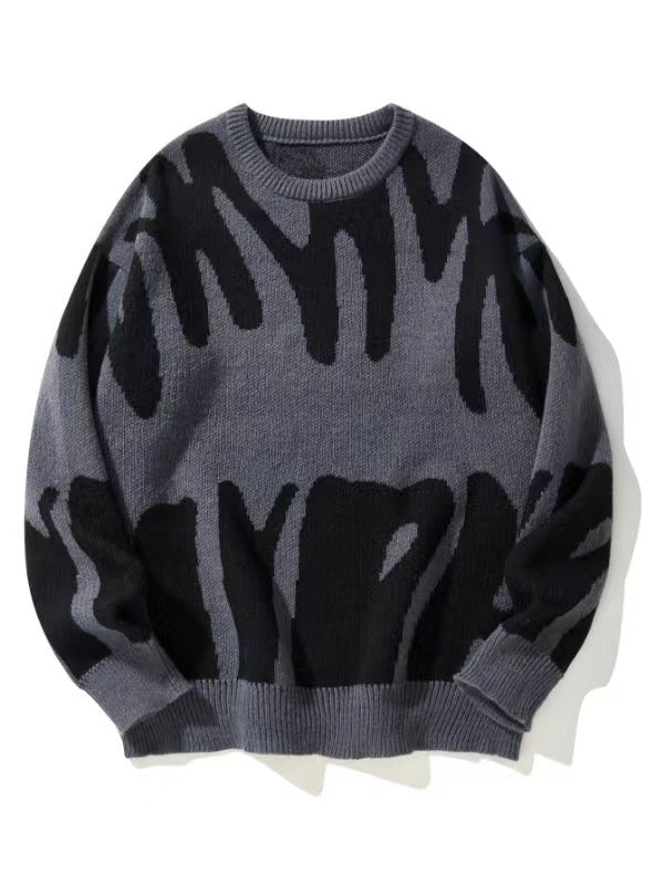 Men's Knit Sweater with Abstract Pattern and Crew Neck in 6 Colors