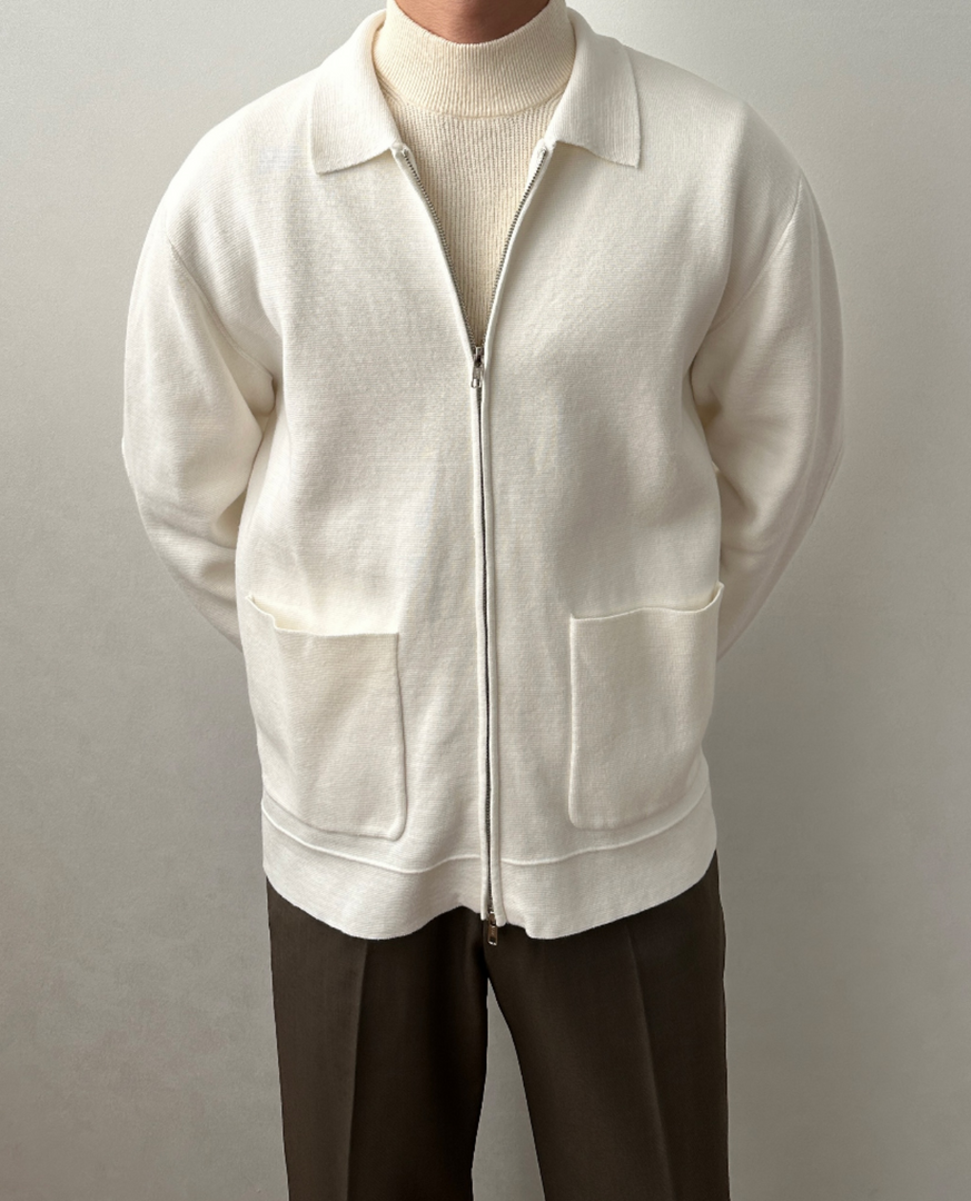 Men's Knit Zip Jacket in white