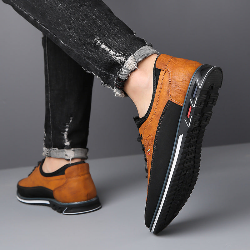 Men's perforated lace-up shoes in camel – worn