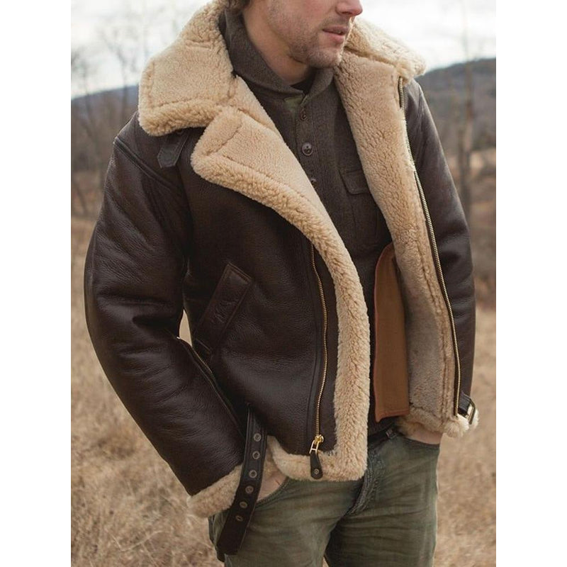 Men's lambskin leather jacket in brown – front view