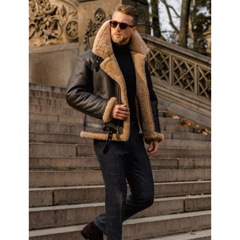 Men's lambskin leather jacket in brown – side view