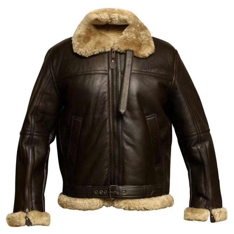 Men's lambskin leather jacket in brown – close-up