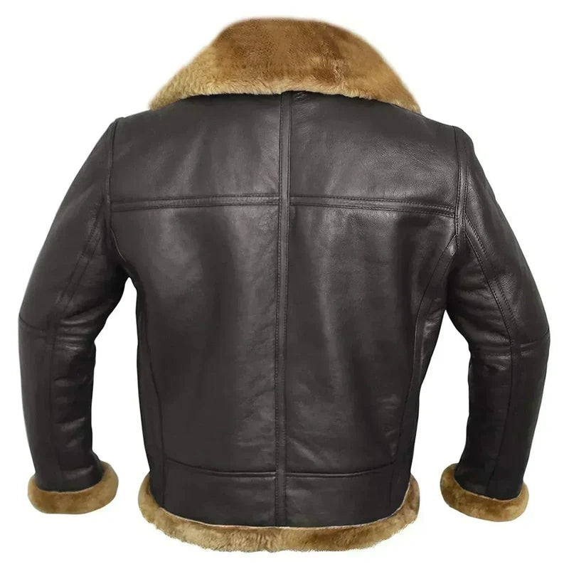 Men's lambskin leather jacket in brown – styled view
