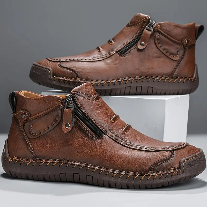 Men's Side Zip Ankle Shoes in brown
