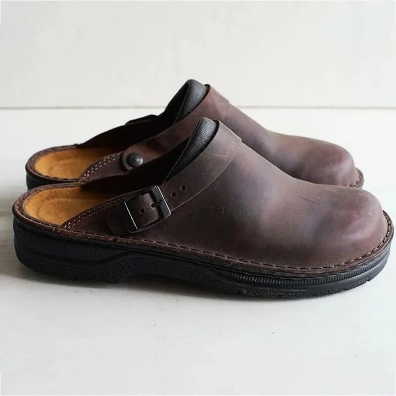 Men's Buckle Strap Clogs in brown