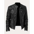 Men's leather look zip pocket jacket in black – front view