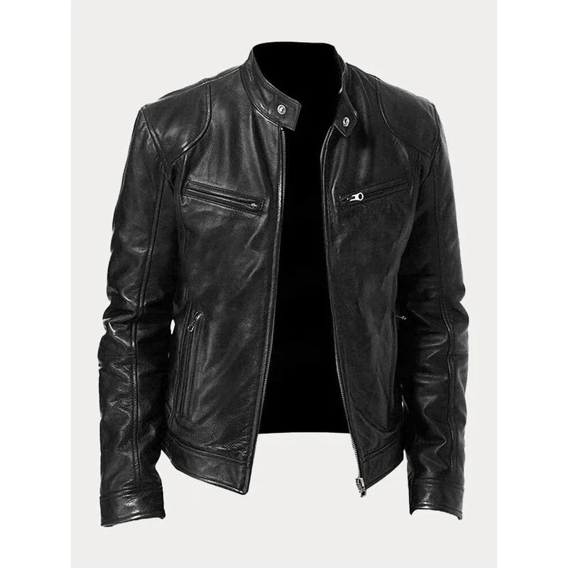 Men's Leather Look Jacket with Zip Pockets for Smart Casual Days