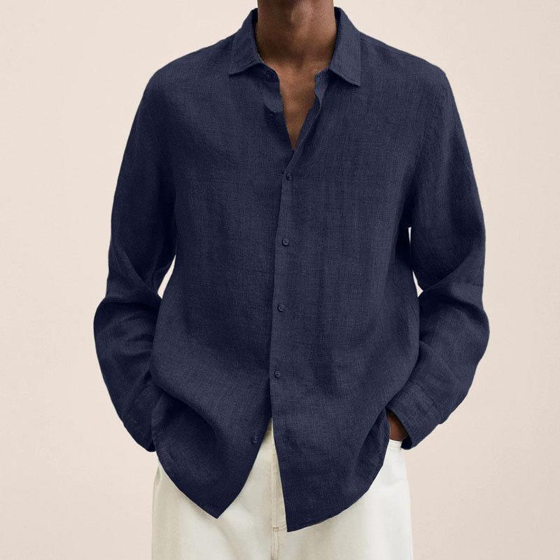 Men's Linen-Look Long Sleeve Shirt with Relaxed Fit in 11 Colors