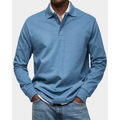 Men's long sleeve polo shirt in light blue – front view