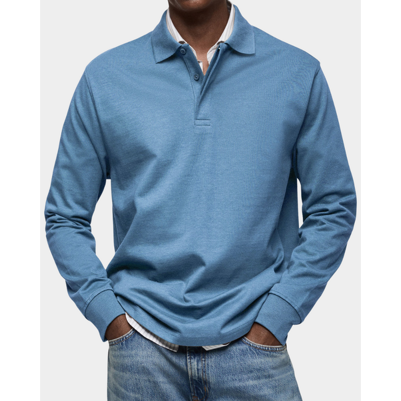 Men's Long Sleeve Polo Shirt with Button Placket for Everyday Wear