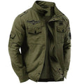 Men's military cargo jacket with stand collar in green