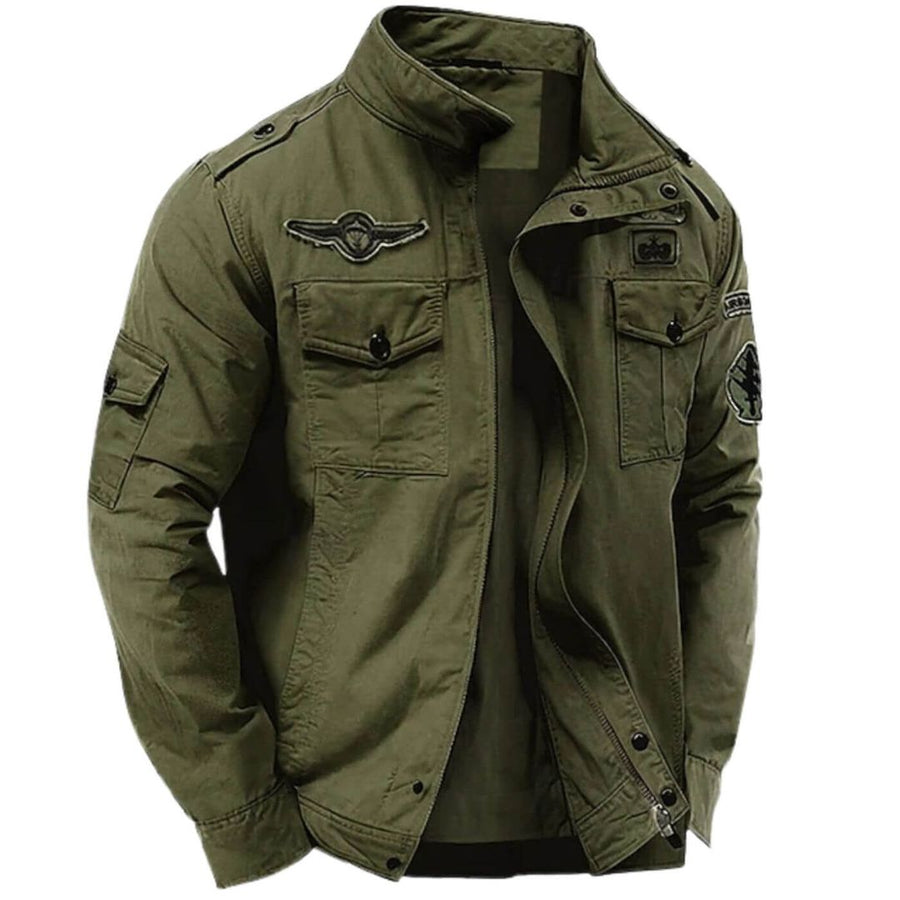 Men's Military Cargo Jacket with Stand Collar