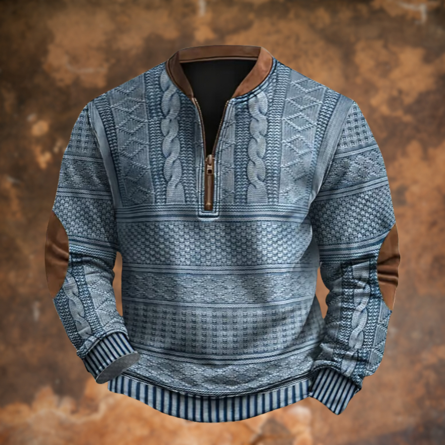 Men's Patterned Knit Half-Zip Sweater with Contrast Collar in 6 Colors for Autumn Days