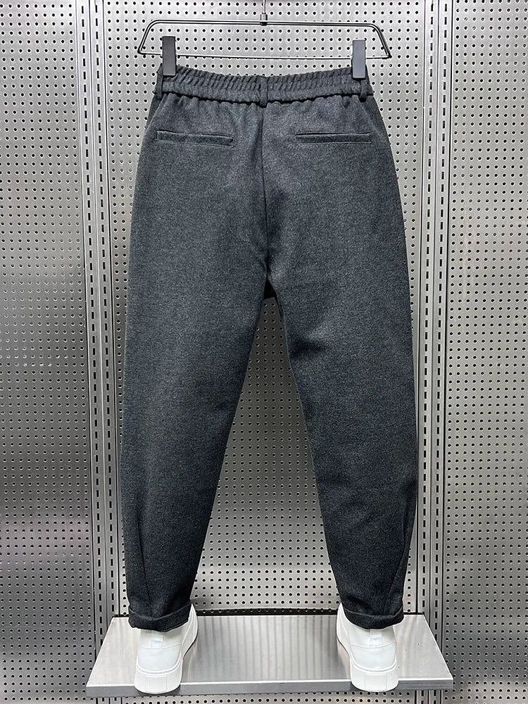 Men's pleated tapered trousers in grey – back view
