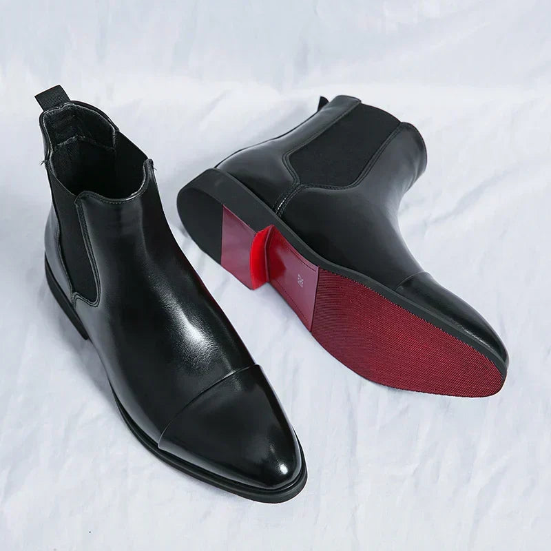 Men's Pointed Chelsea Boots with Red Sole in 2 Colors for Smart Occasions