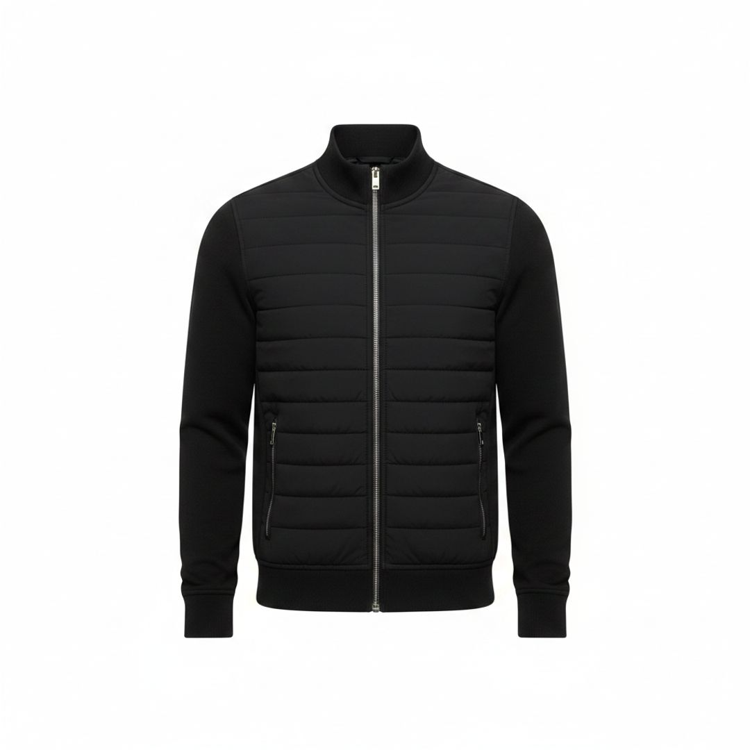 Men's quilted jacket with stand collar in black