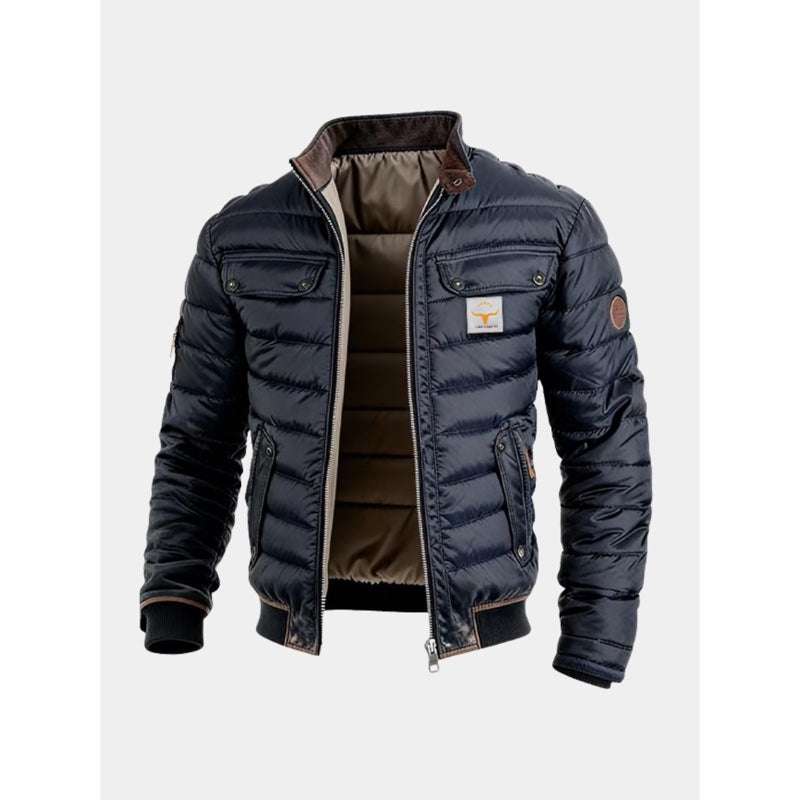 Men's Quilted Puffer Jacket with Stand Collar for Cold Days