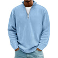 Men's Ribbed Half-Zip Stand Collar Sweater in light blue