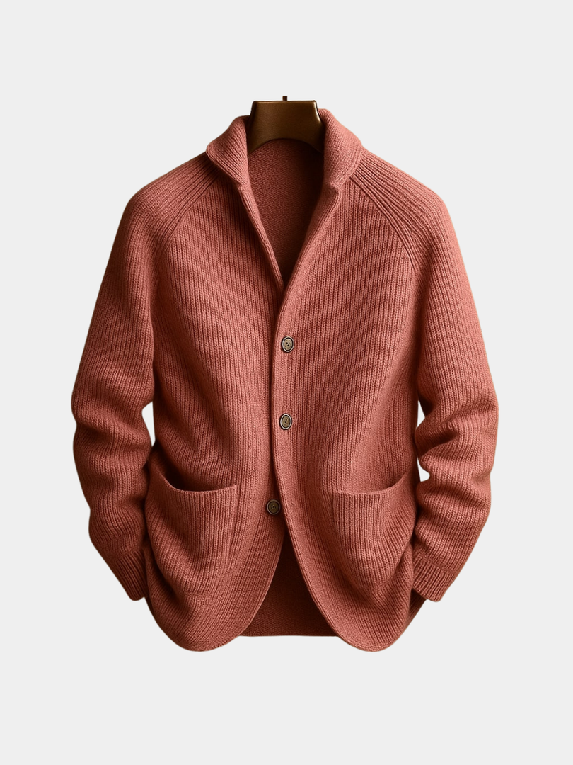 Men's Ribbed Knit Cardigan with Shawl Collar and Pockets in 6 Colors
