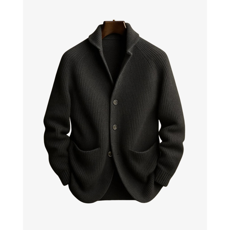 Men's shawl collar knit cardigan in grey – front view
