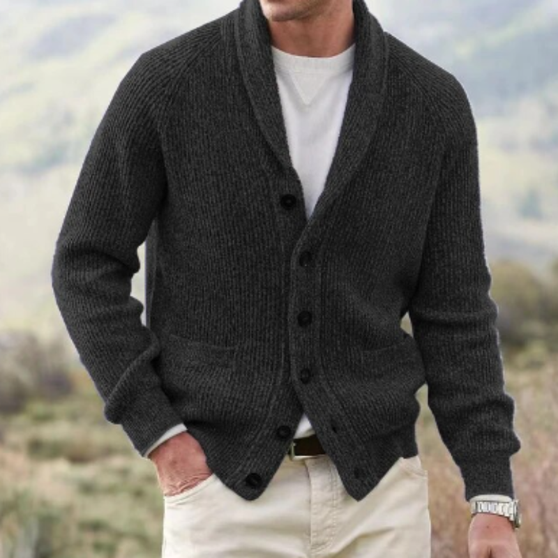 Men's Shawl Collar Knit Cardigan with Button Front in 5 Colors for Cold Days