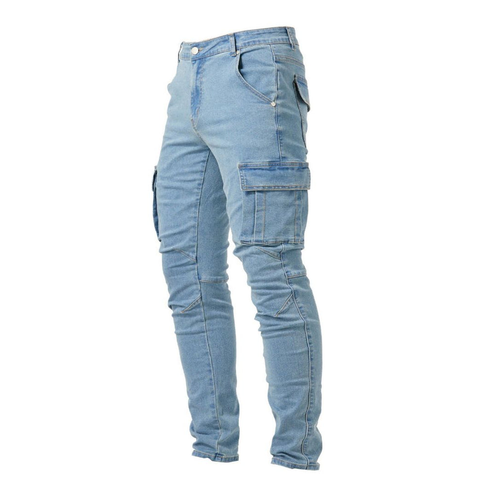 Men's slim fit cargo jeans in light blue