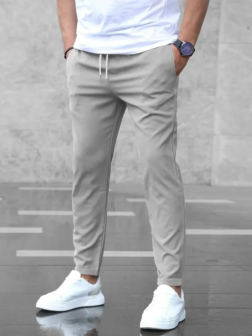 Men's Slim Fit Stretch Trousers with Drawstring Waist in 5 Colors