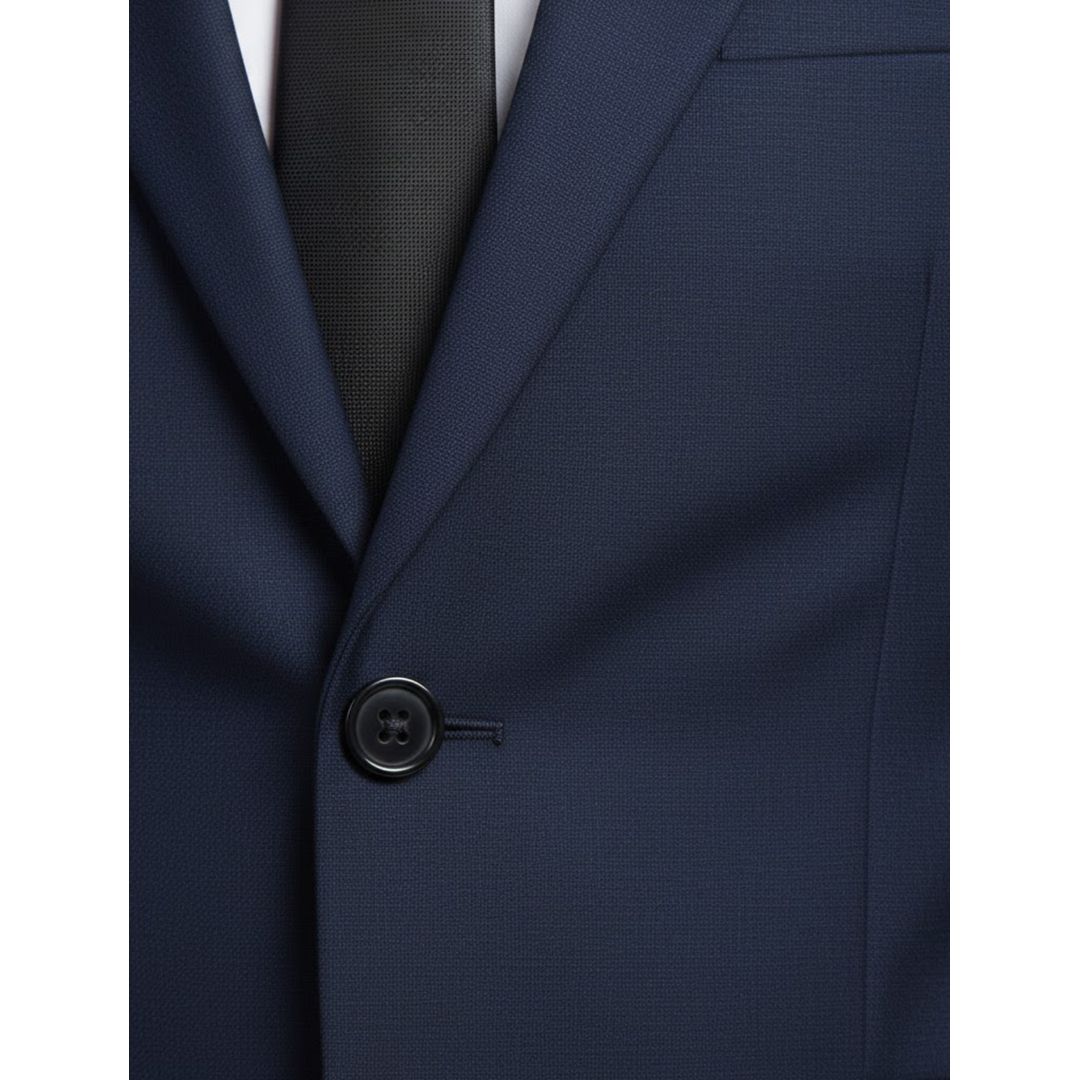Men's slim fit two-piece suit in navy, lapel detail