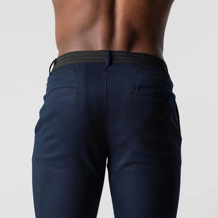 Close-up of the navy chino waistband