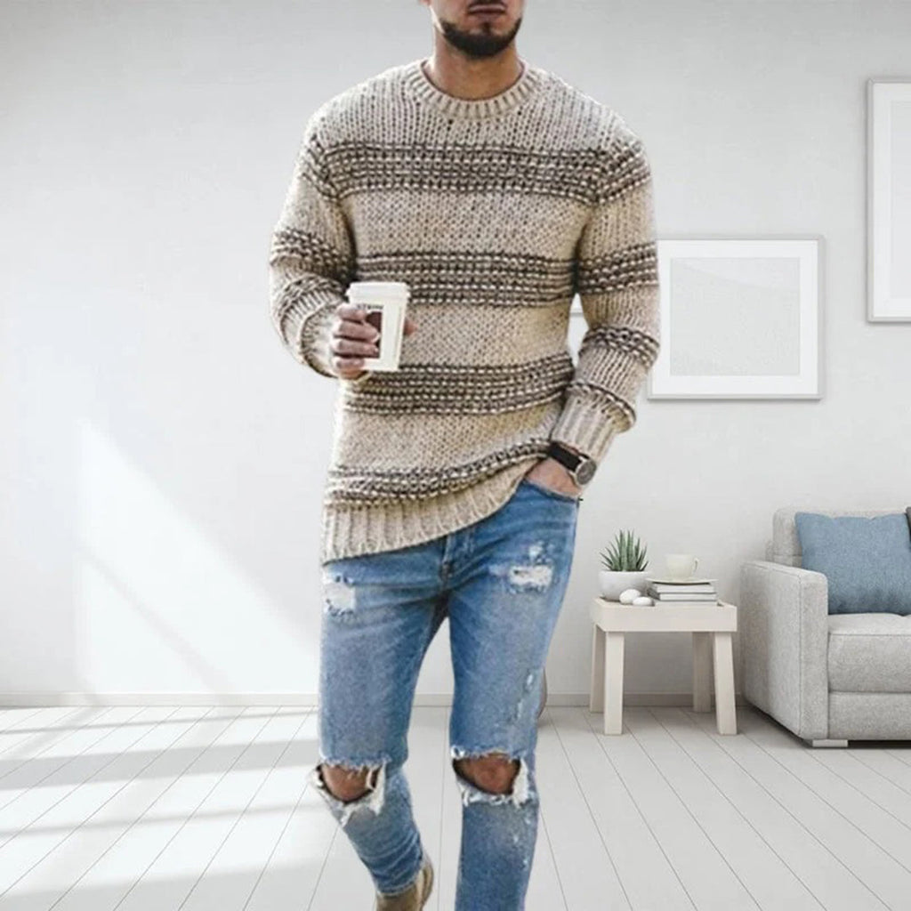 Men's Striped Knit Sweater in khaki
