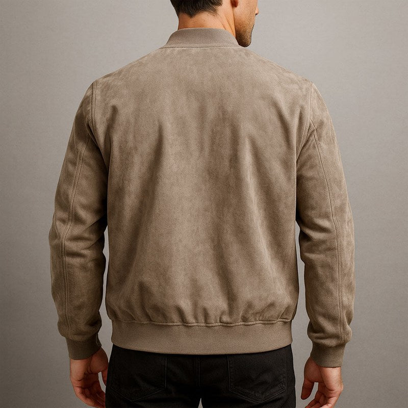 Men's suede look bomber jacket in brown – back view