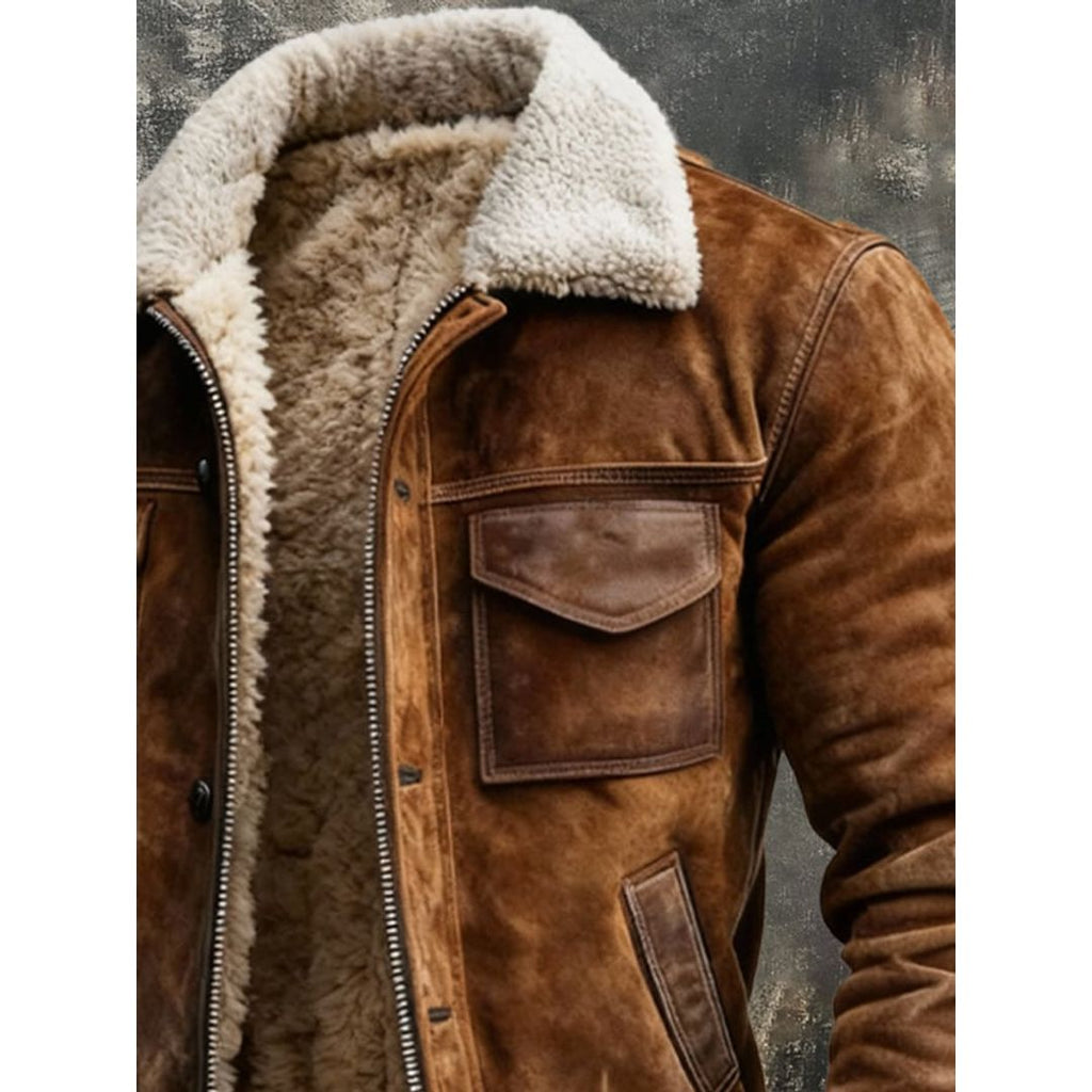 Men's suede-look bomber jacket with teddy collar, collar detail