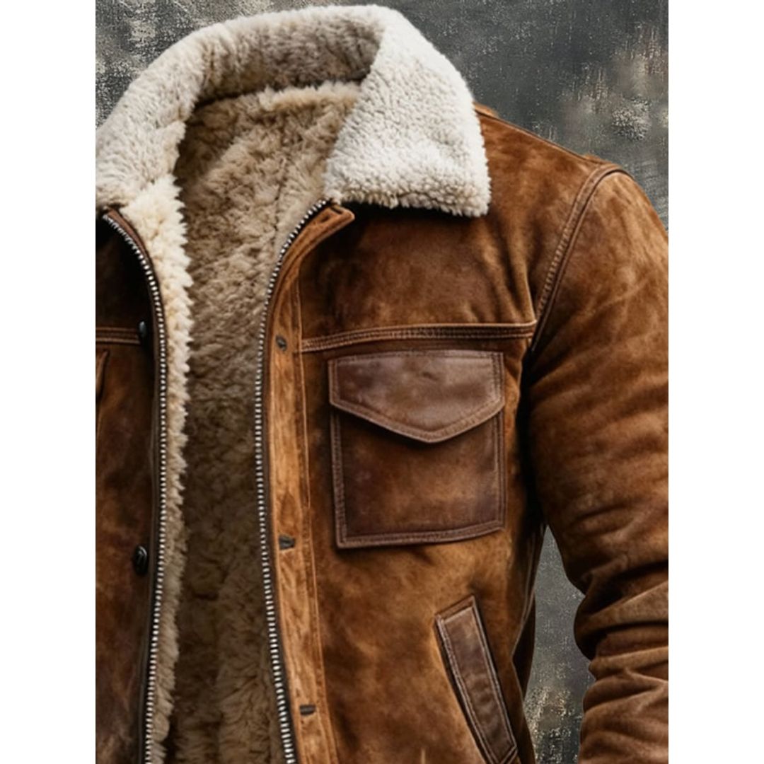 Men's suede-look bomber jacket with teddy collar, collar detail
