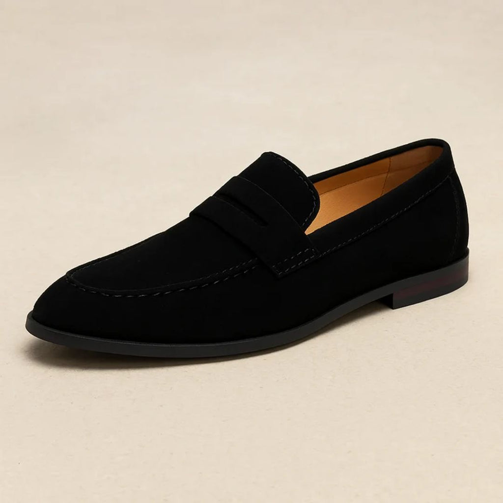 Men's suede-look penny loafers in black