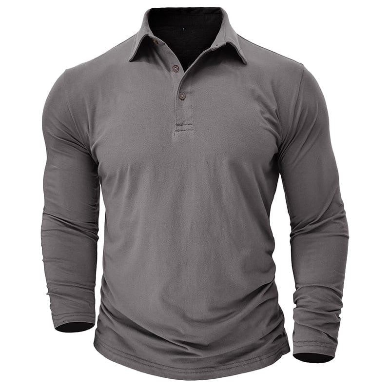 Men's tailored long sleeve polo shirt in grey – front view
